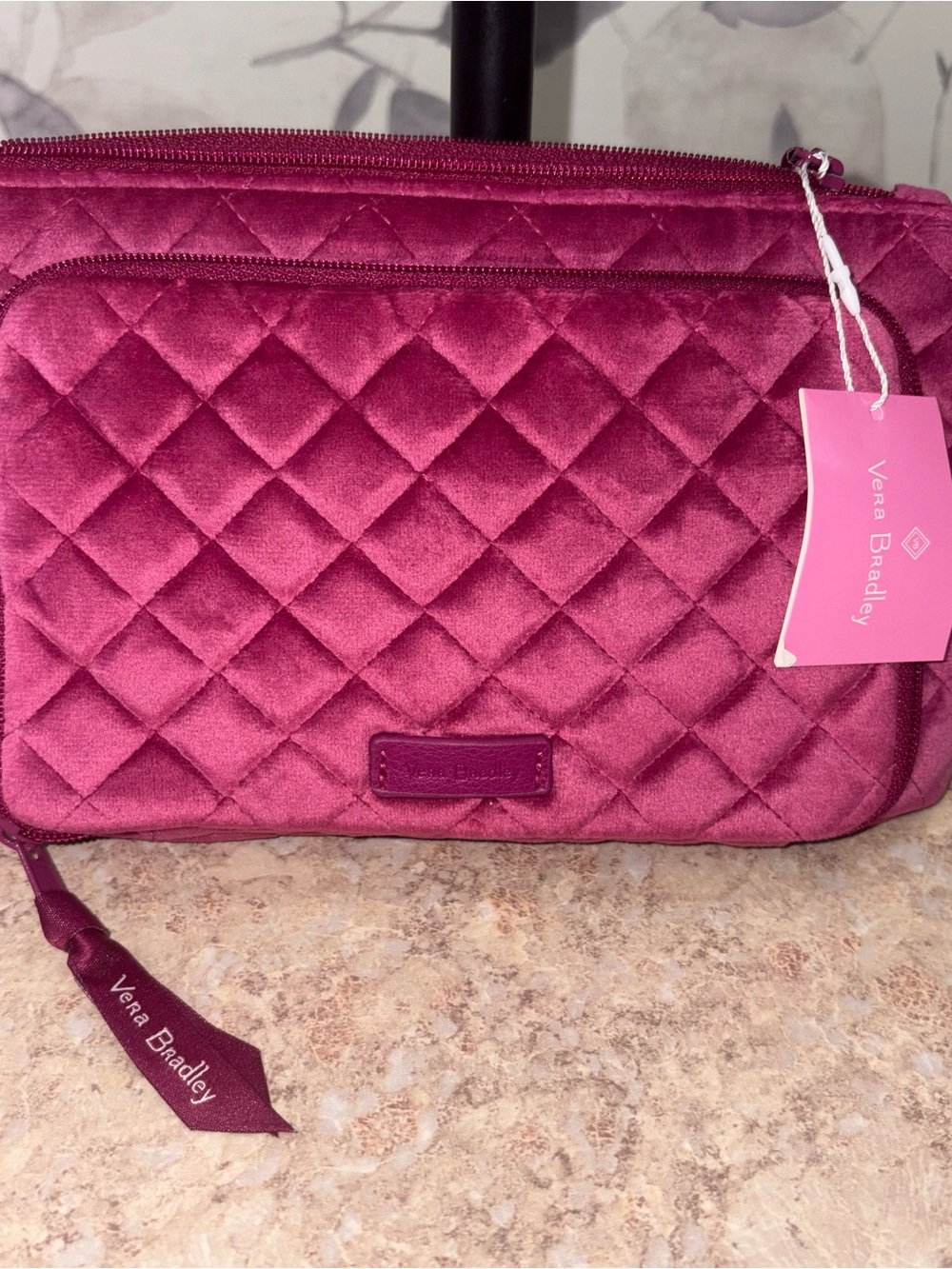 Vera Bradley Quilted Velvet Cosmetic Pouch in Raspberry